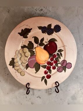 VNTG Hand-Painted Fruit Decorative Serving Plate - Cream Home Interiors Y2K